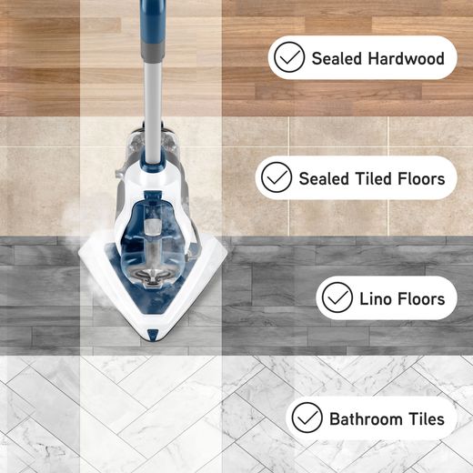 Vax Steam Fresh Total Home CDST-SFXT Steam Mop with up to 15 Minutes Run Time - Navy Blue - Annotation - Different floors shot
